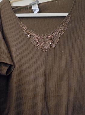 Fashion Bug Brown Top with Embroidered Neckline